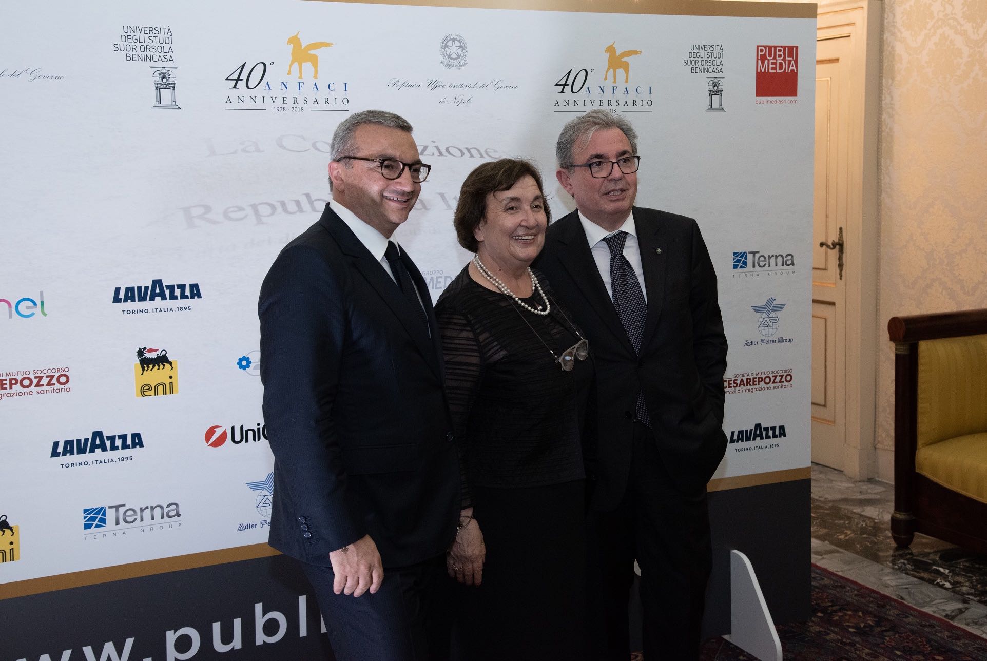 Napoli, 70° anno Costituzione Italiana - il Presidente Publimedia con il Prefetto di Napoli Carmela Pagano e il Prefetto Bruno Frattasi Presidente del corpo prefettizio